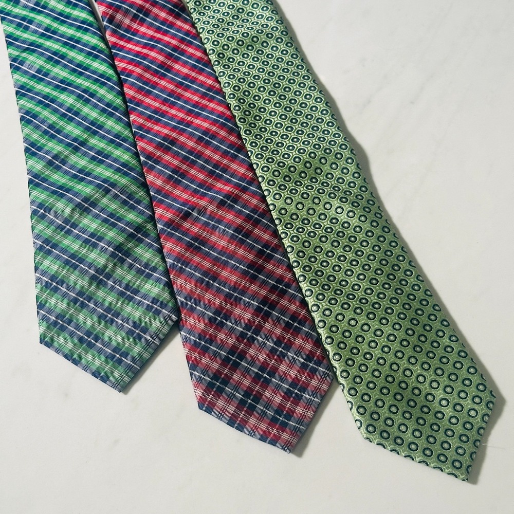 Tommy Hilfiger Geometric Necktie Tie - Lot of 3 - Green - Blue - Pink
